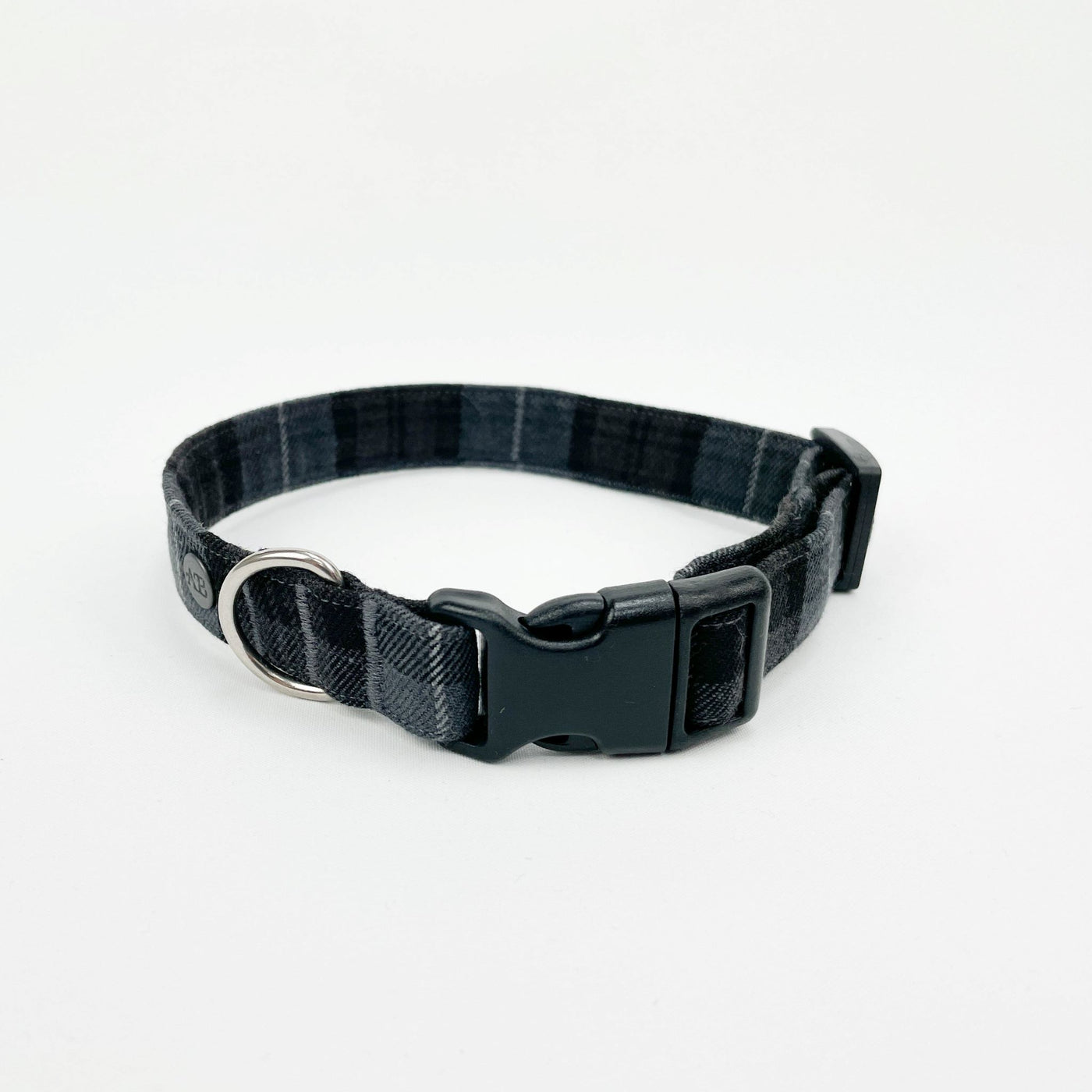 Charcoal grey tartan print dog collar.