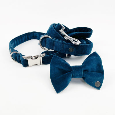 The Luxury Dark Teal Velvet Range includes Bow Tie, Collar and Lead.