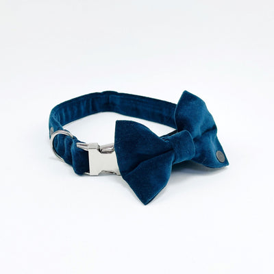 Dog collar and matching bow tie in Luxury Dark Teal Velvet