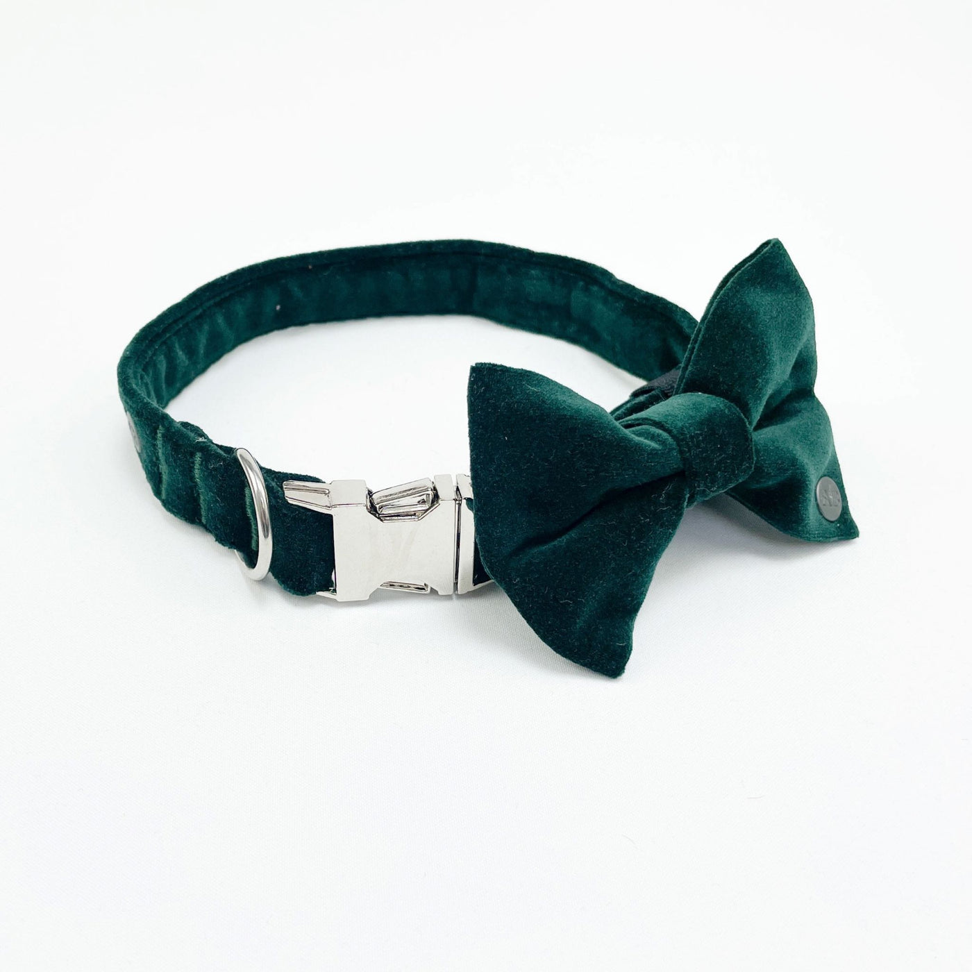 Luxury Emerald Green Velvet Dog Collar with matching bow tie.