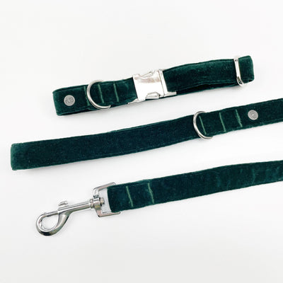 Dog Collar and Lead in Luxury Emerald Green Velvet.