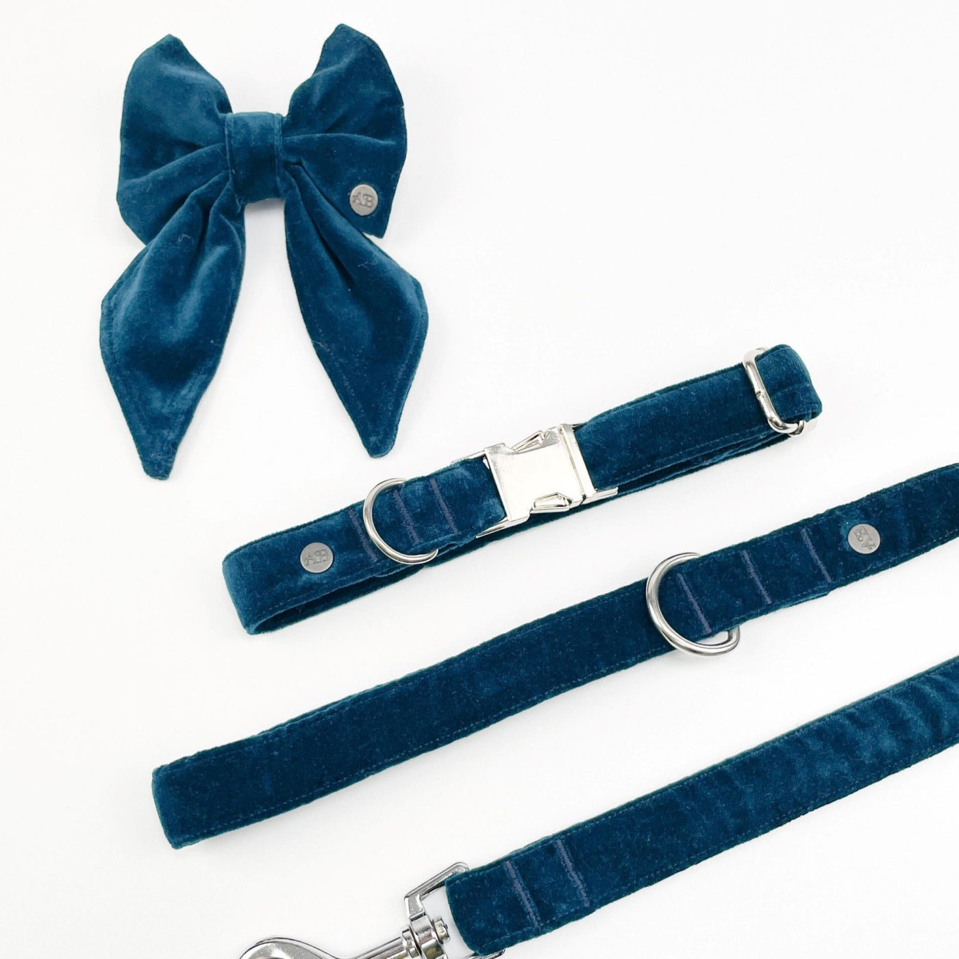 Luxury Dark Teal Velvet Sailor Bow and matching dog accessories