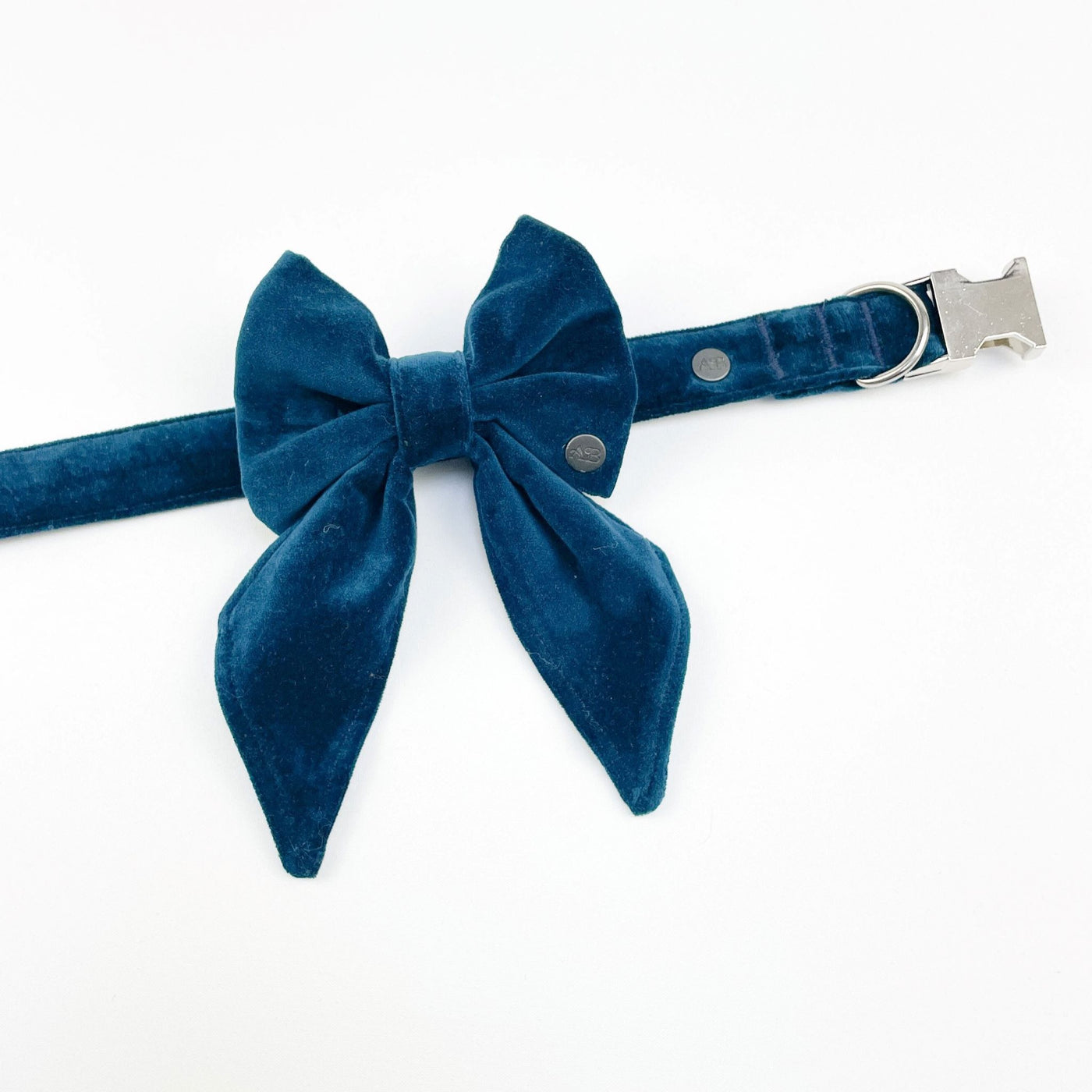 Luxury Dark Teal Velvet Sailor Bow on matching collar available to buy separately. 