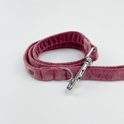 Luxury Blush Pink Velvet Dog Lead with chrome fittings.