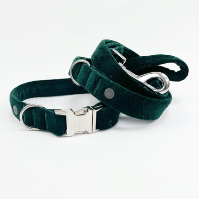 Luxury Emerald Green Velvet Dog Collar with matching lead.
