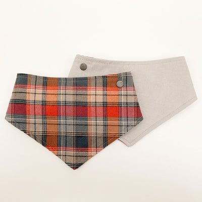 Grey and Orange Autumn Check Dog Bandana front and reverse.