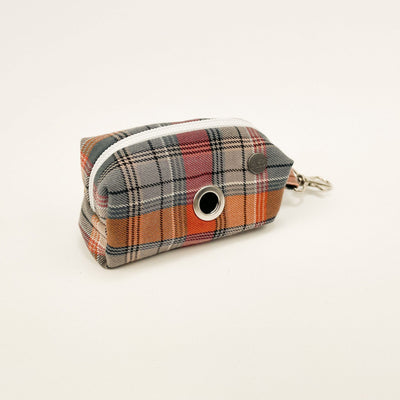 Grey and Orange Autumn Check Dog Poop Bag Holder .