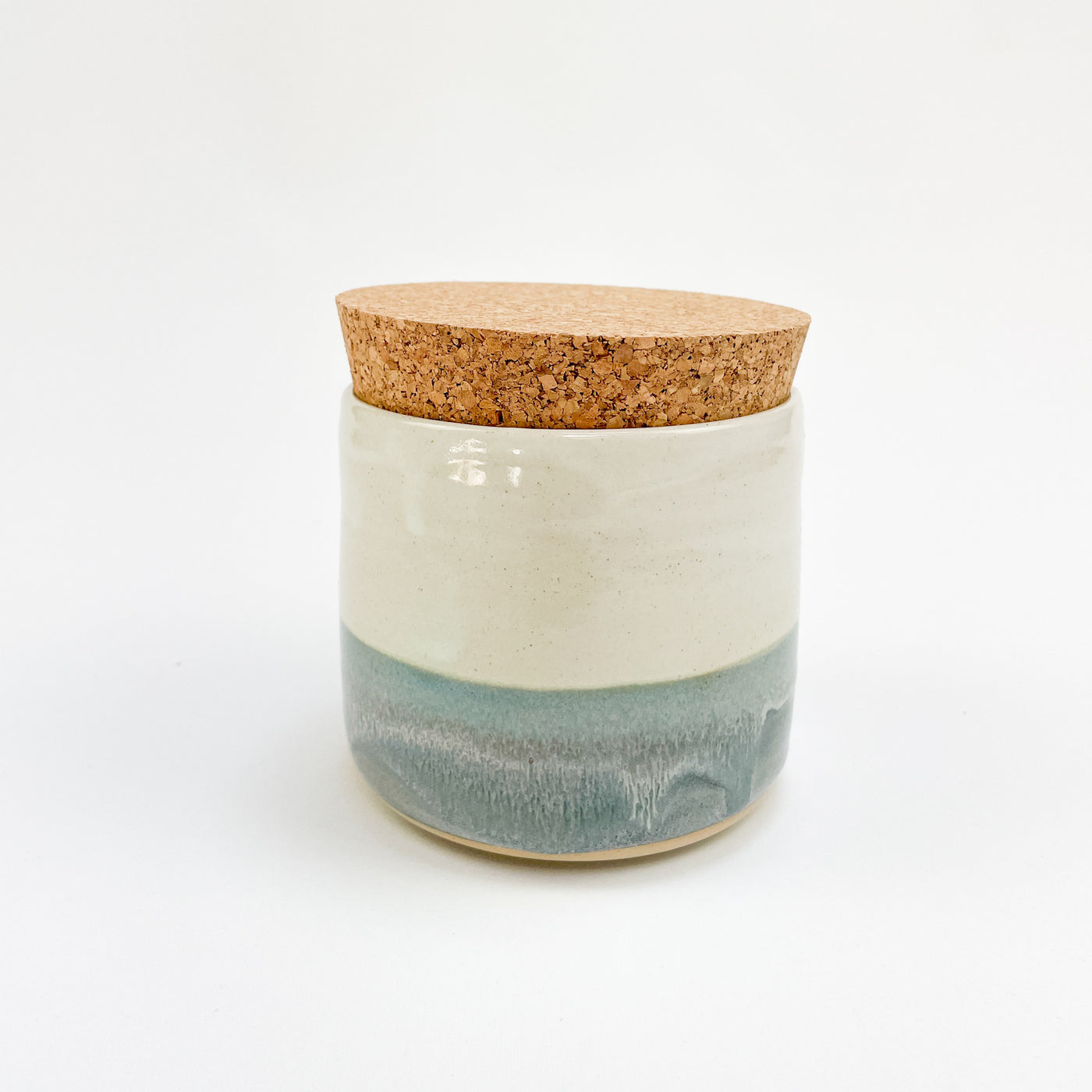 Ceramic treat jar with lid in a two-tone speckled grey glaze