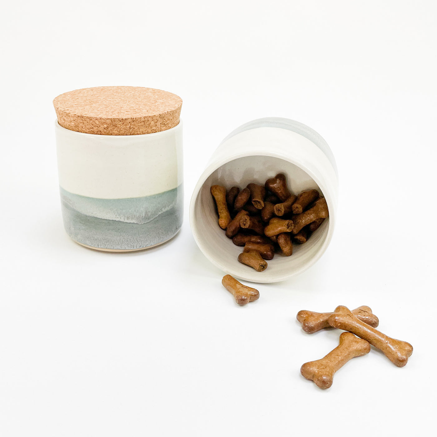 Hand-thrown ceramic treat jar ideal for storing gravy bones and other treats.