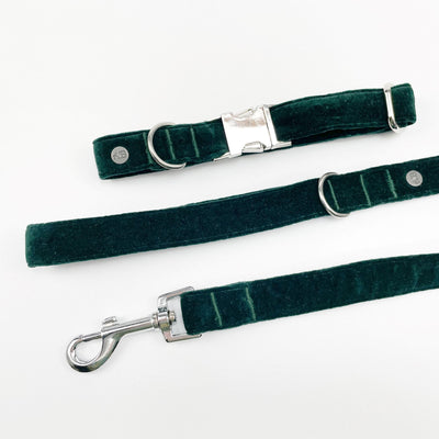 Luxury Emerald Green Velvet Dog Lead and matching collar.