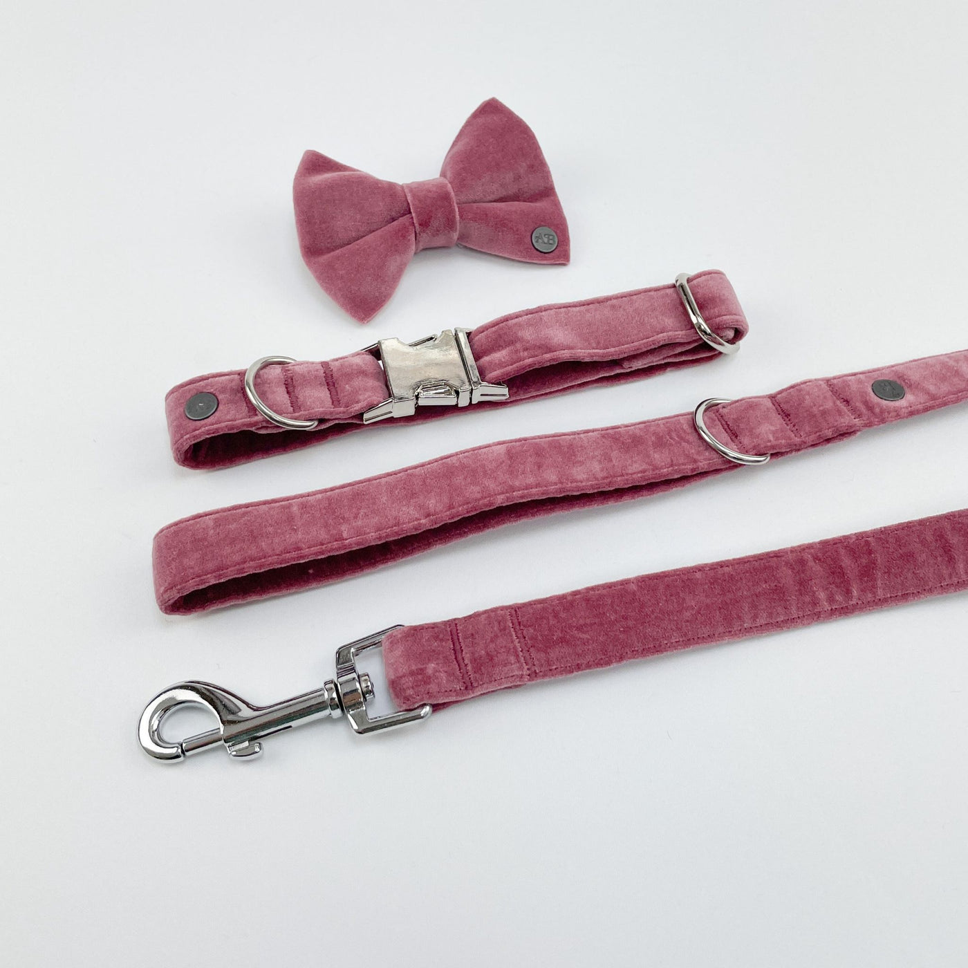 Luxury Blush Pink Velvet Range includes dog bow tie, collar and lead.
