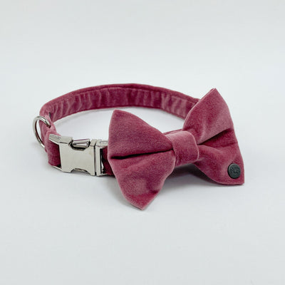 Matching bow tie available for Luxury Blush Pink Velvet Dog Collar.