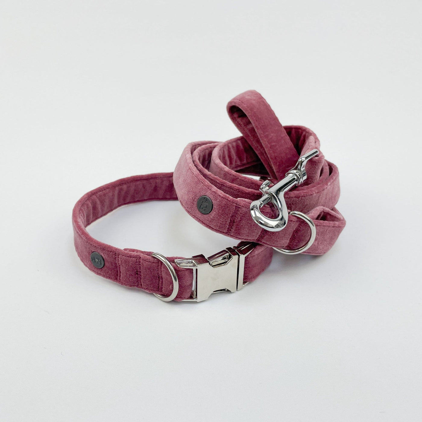 Luxury Blush Pink Velvet Dog Collar teamed with matching lead.
