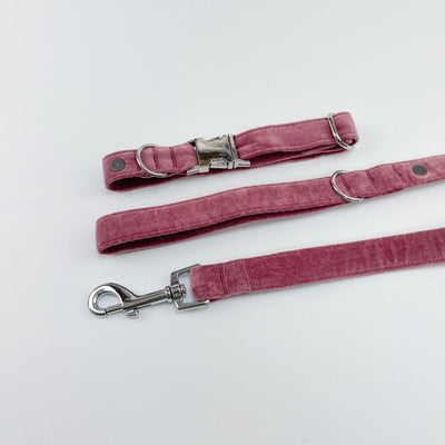 Luxury Blush Pink Velvet Dog Collar with matching lead.