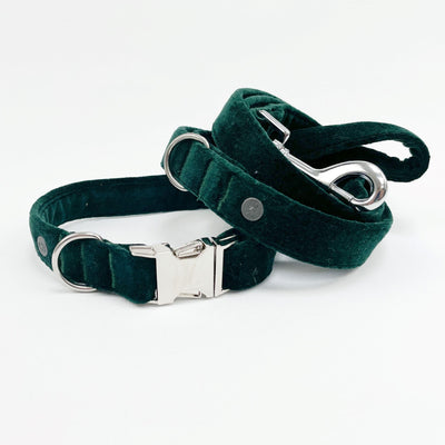 Dog Lead and Collar in Luxury Emerald Green Velvet.