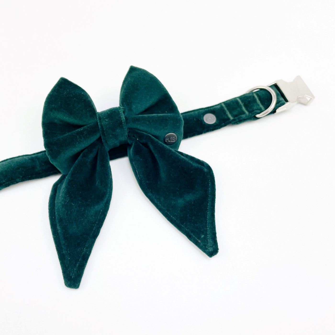Luxury Emerald Green Velvet Sailor Bow shown on matching collar available separately. 