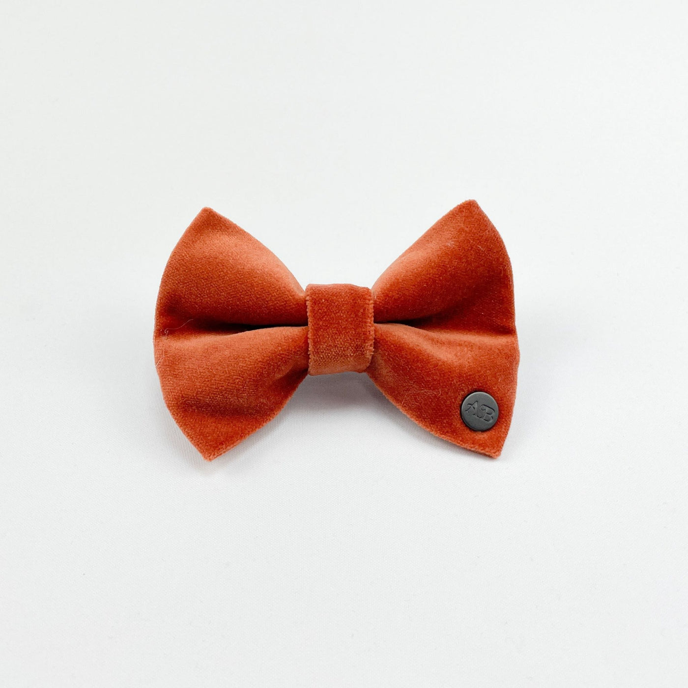 Luxury Orange Velvet Dog Bow Tie shown from the front.