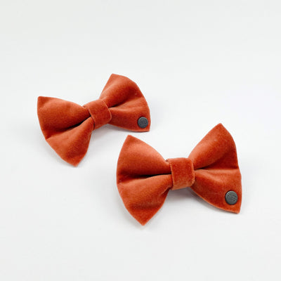 Luxury Orange Velvet Dog Bow Tie available in three sizes - two pictured.