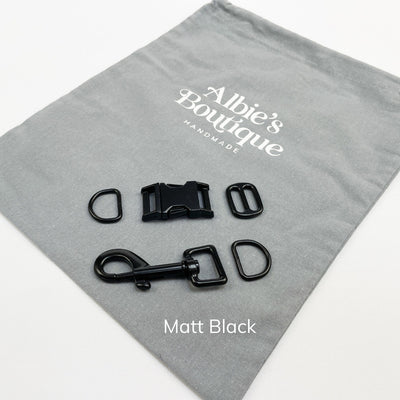 Matt black metal hardware for collar and lead