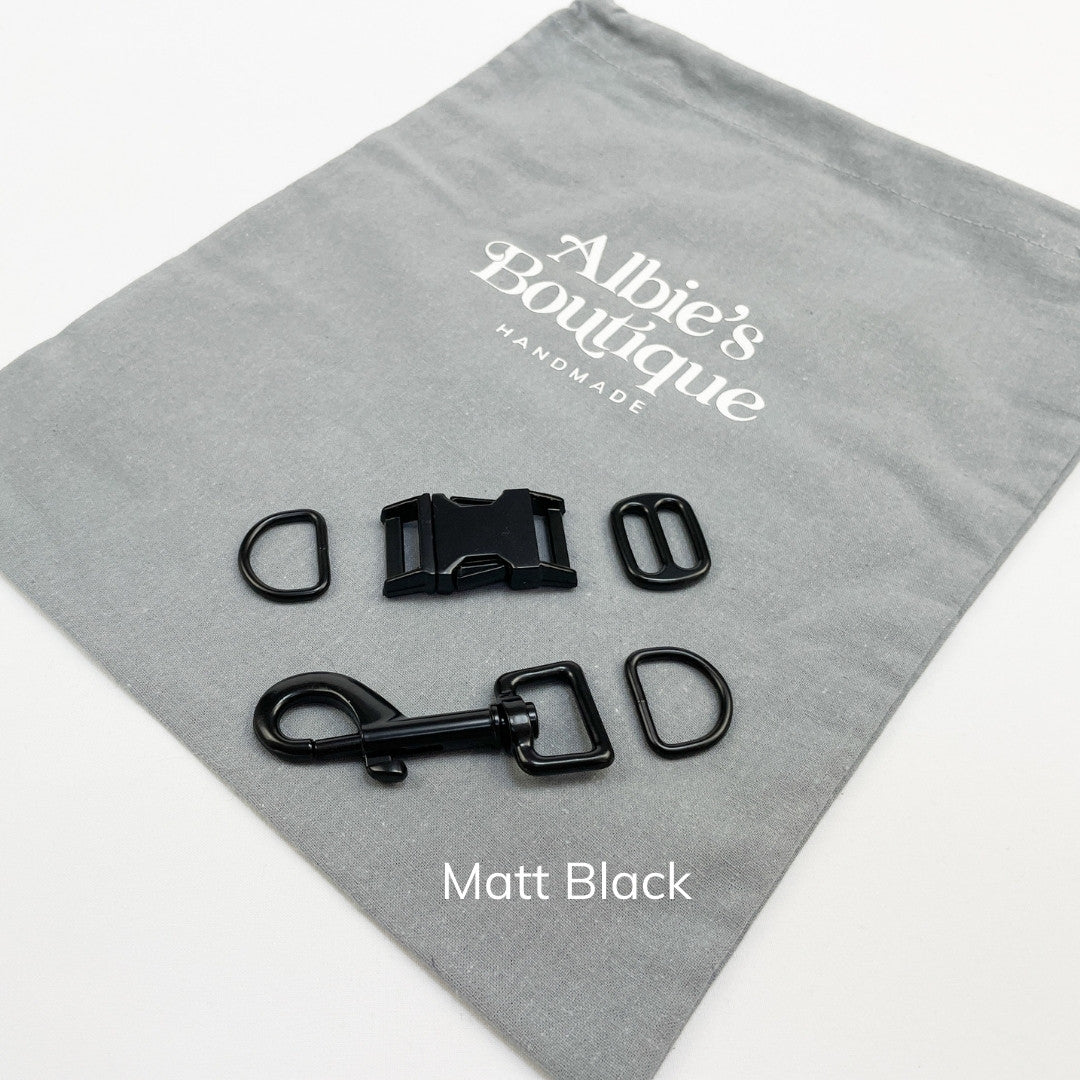 Matt black hardware for the Autumn Stripe Dog Collar