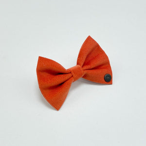 Orange Corduroy Dog Bow Tie from the side.