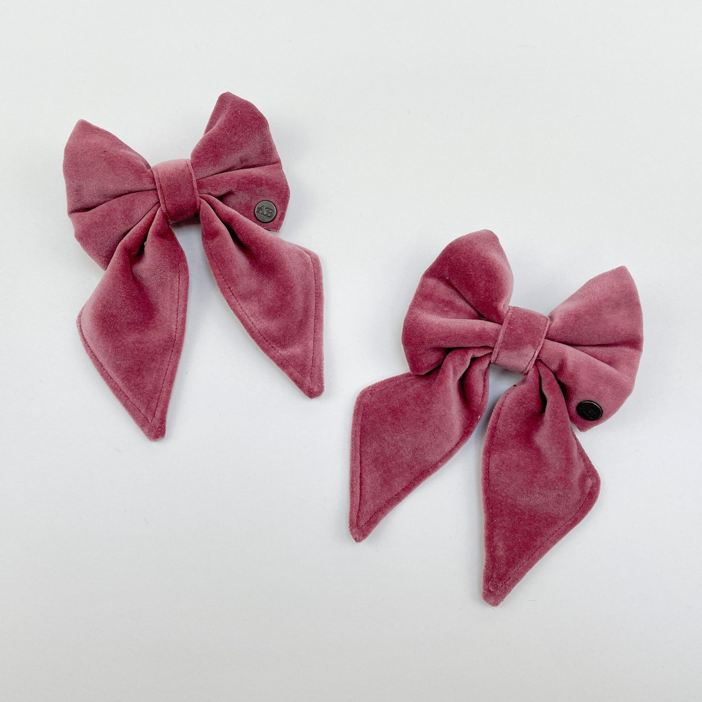 Luxury Blush Pink Velvet Sailor Bows dog collar accessory.