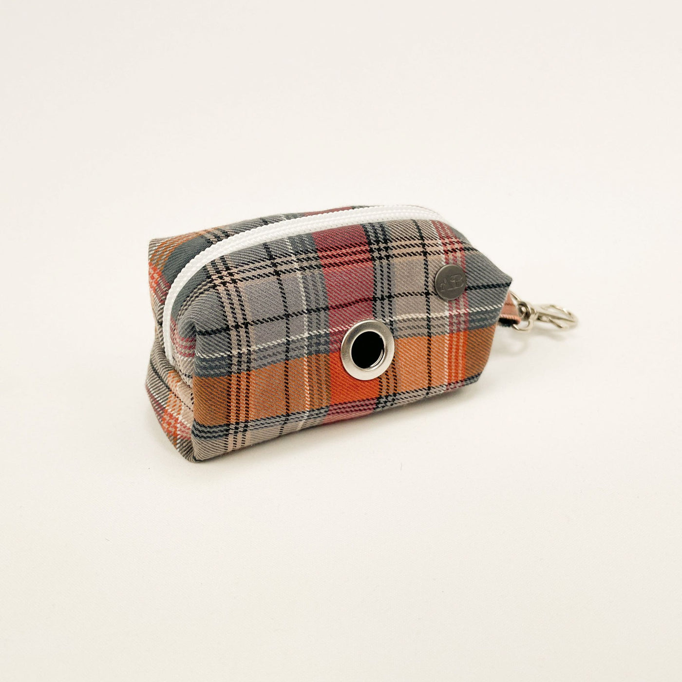 Dog poo bag holder, part of  the Grey and Orange Autumn Check Set.