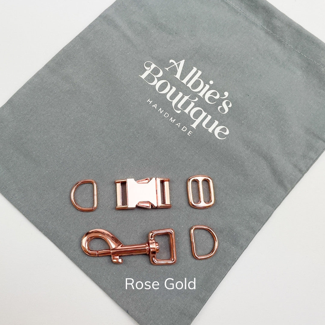 Rose gold hardware for collar and lead
