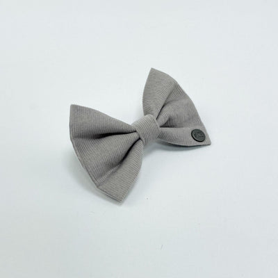 Silver Grey Corduroy Dog Bow Tie side view.