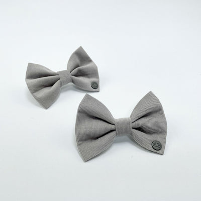 Silver Grey Corduroy Dog Bow Tie pair small and medium