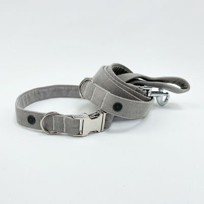 Silver Grey Corduroy Dog Collar and matching lead.