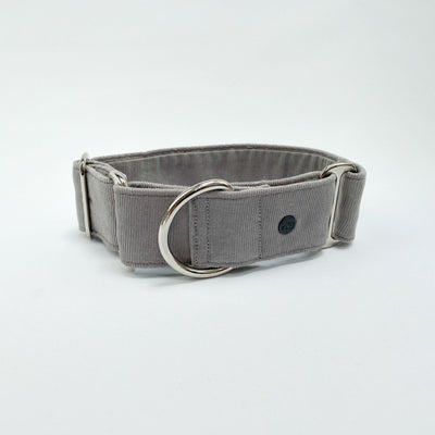 Silver Grey Corduroy Martingale Collar with chrome fittings