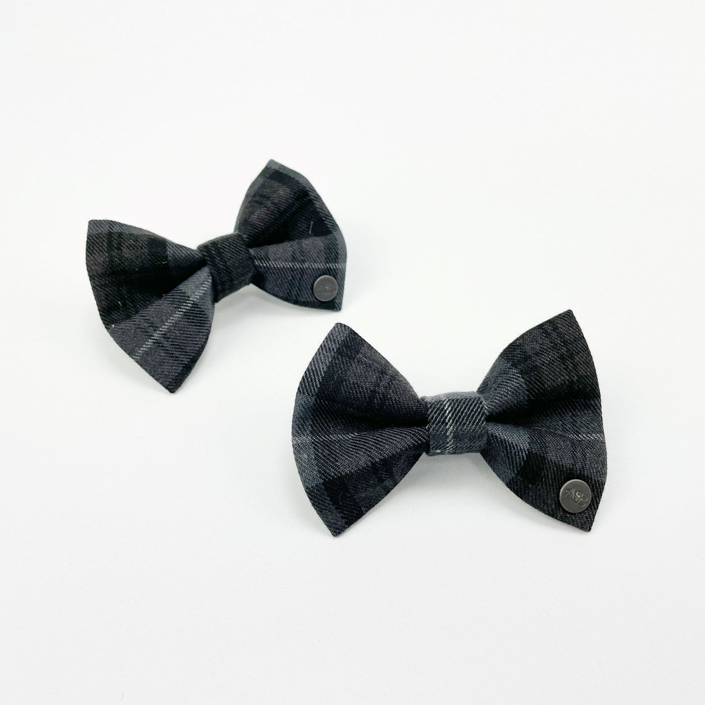 Charcoal grey tartan dog bow tie collar accessory.