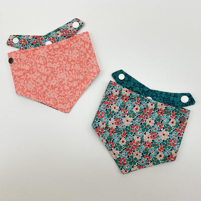 Reversable Liberty Winter Floral Dog Bandana  shown with peach reverse option.