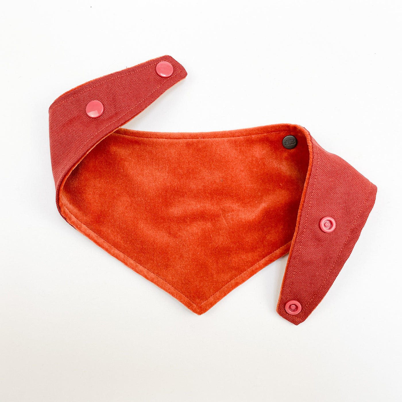 Luxury Burnt Orange Velvet Dog Bandana with snap-on popper fastening.