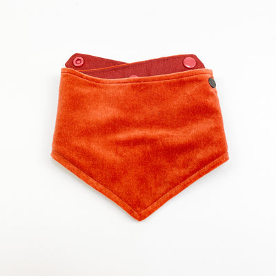 Luxury Burnt Orange Velvet Dog Bandana from the front.