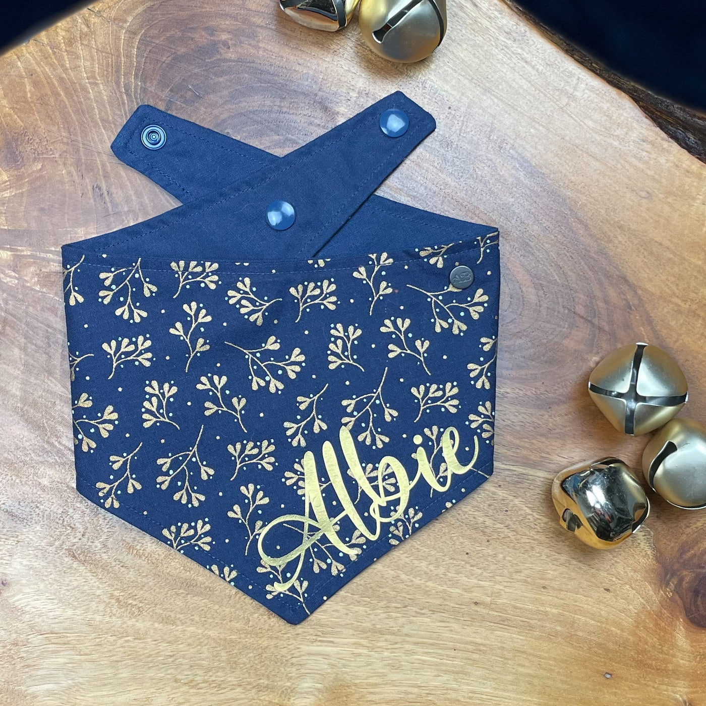 personalised Navy Mistletoe dog bandana