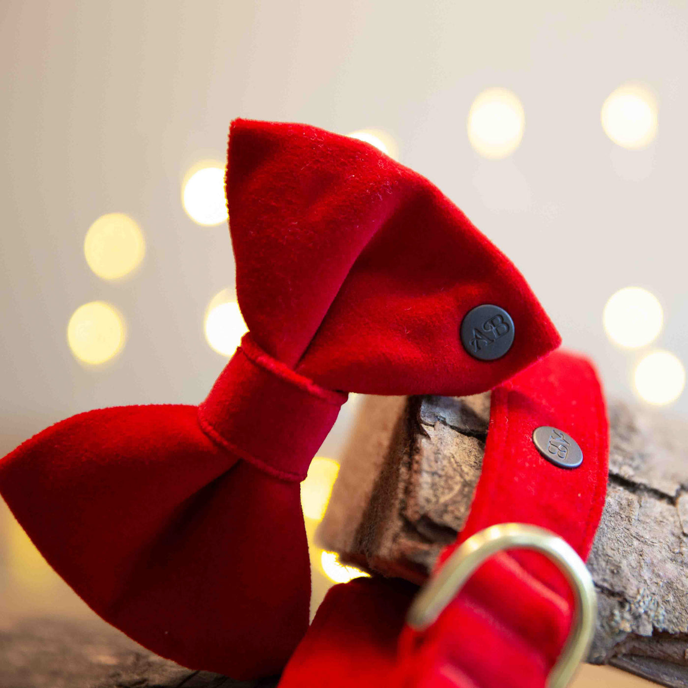 Red velvet dog bow tie with lights