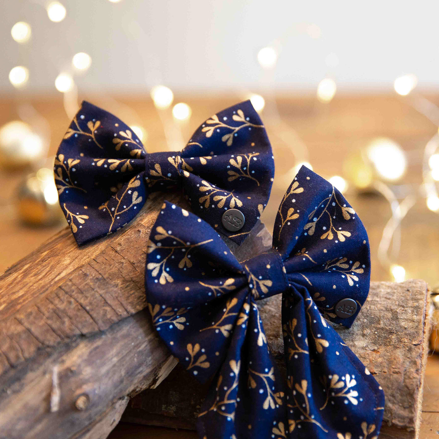 Navy Mistletoe sailor bow and matching dog bow tie