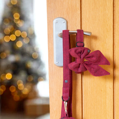Cranberry Herringbone Tweed Sailor Bow and lead in Christmas setting