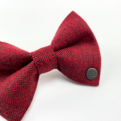 Cranberry herringbone dog bow tie