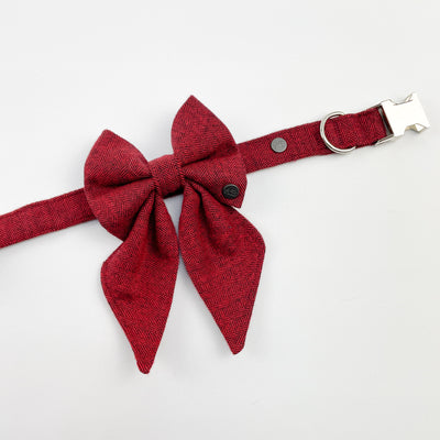 Cranberry Herringbone Tweed Sailor Bow on matching collar