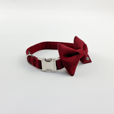 cranberry herringbone collar and bow with silver buckle