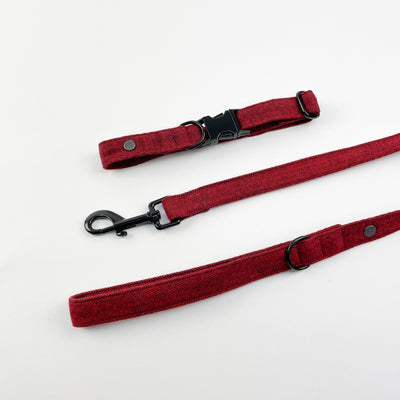 Cranberry Herringbone dog lead and collar
