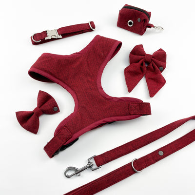 Luxury Cranberry Herringbone Tweed Dog Collar