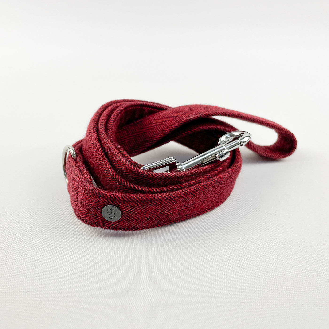 Cranberry Herringbone dog lead with silver clasp