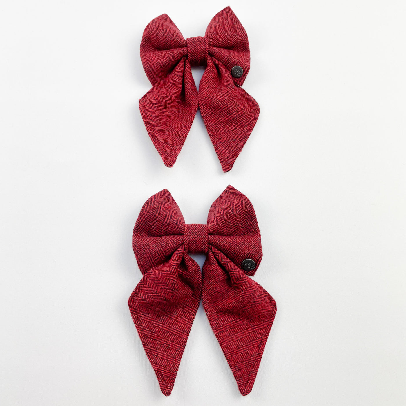 Two Cranberry Herringbone Tweed Sailor Bows