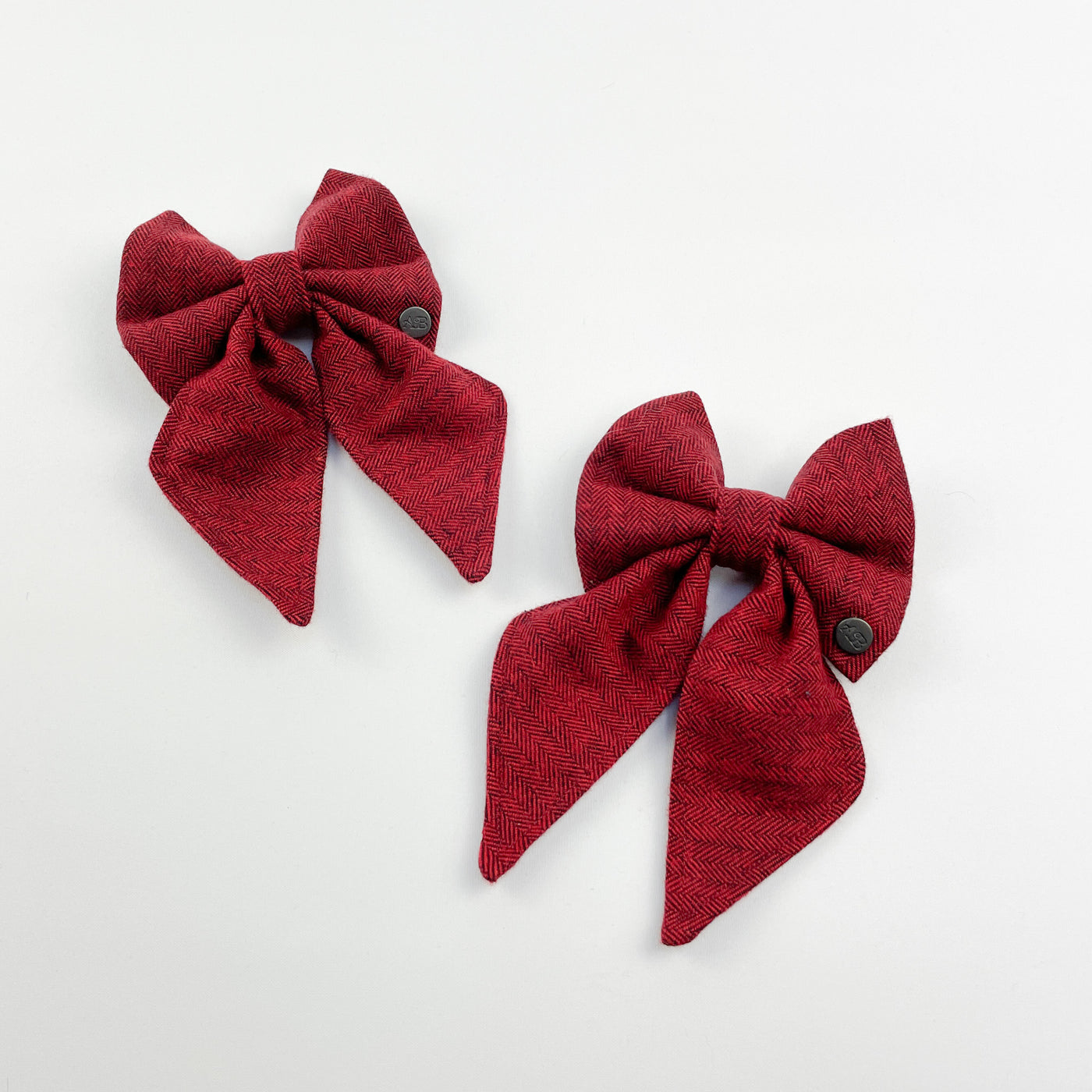 Two Cranberry Herringbone Tweed Sailor Bows