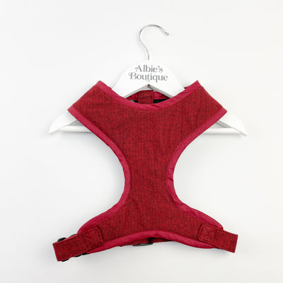 Cranberry herringbone tweed soft harness front