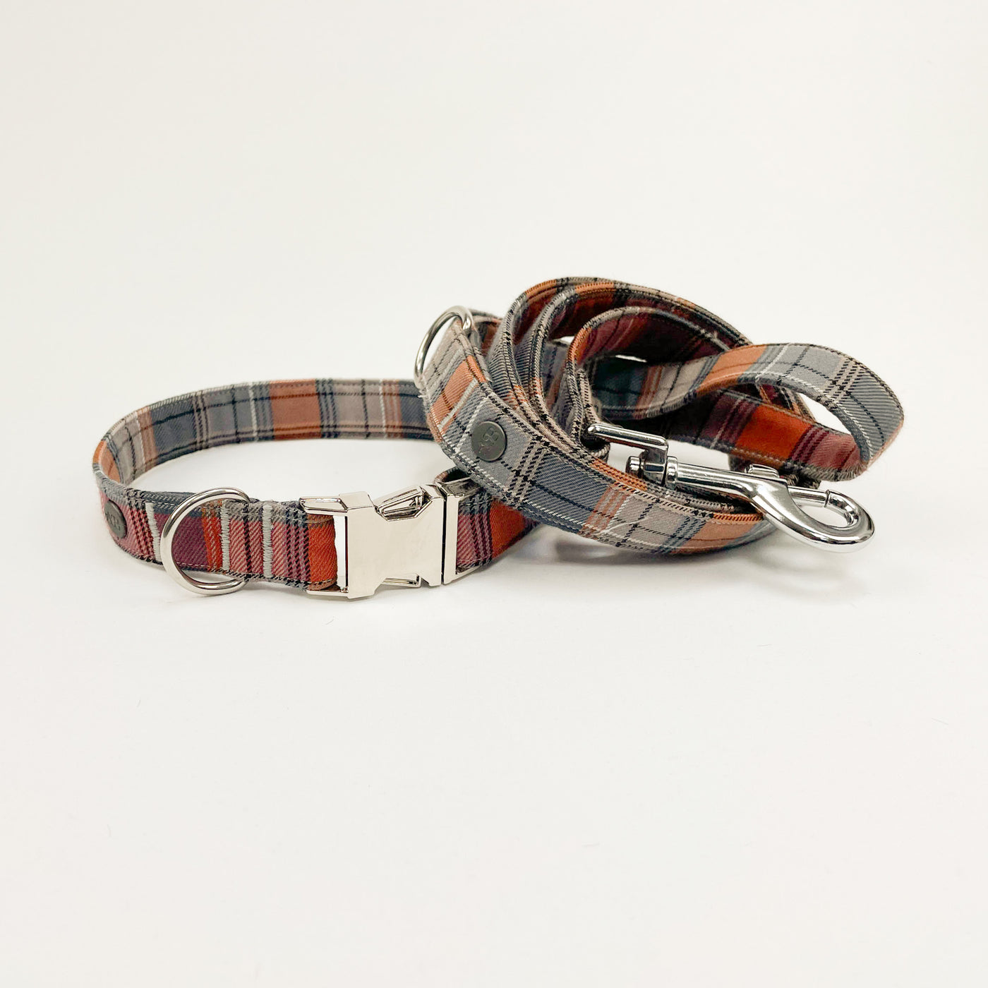 Grey and Orange Tartan Dog Collar